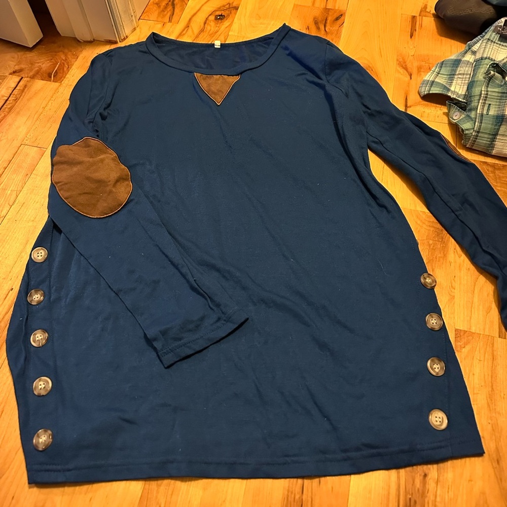 Pretty Bright Blue Tee with Suede Elbows